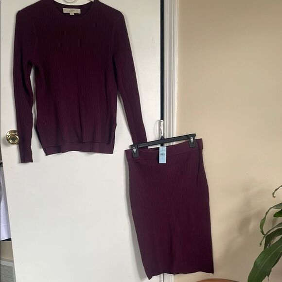 LOFT Purple Crew Neck Sweater and Skirt Set Lightweight Knit - Petite - NWT. - Picture 6 of 6